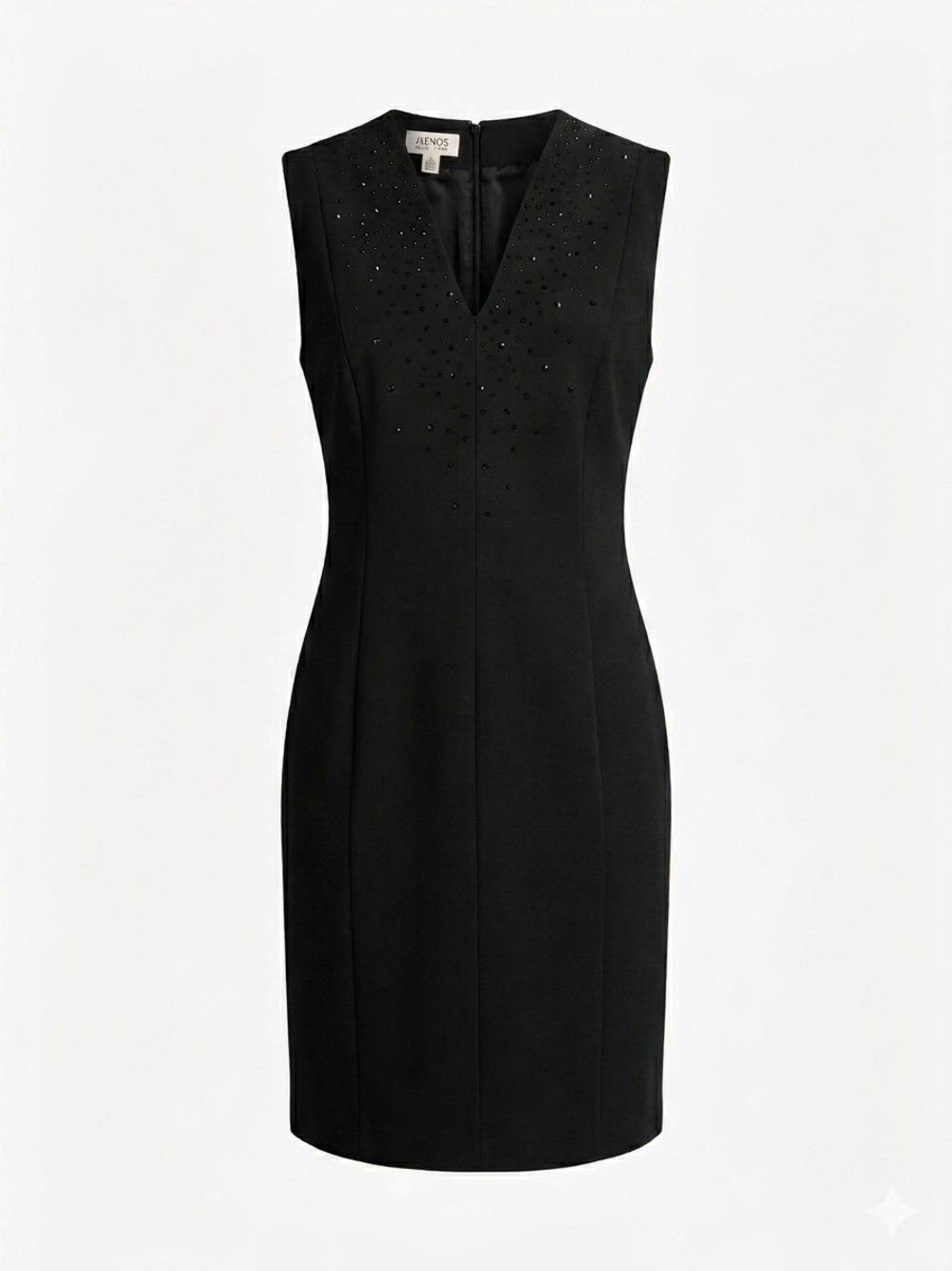 Jones New York Black Sheath Dress V-Neck Sleeveless Rhinestone Knee Length 12